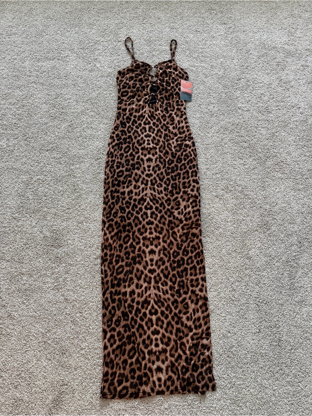 Leopard Print Spaghetti-Strap Maxi Dress - Brown